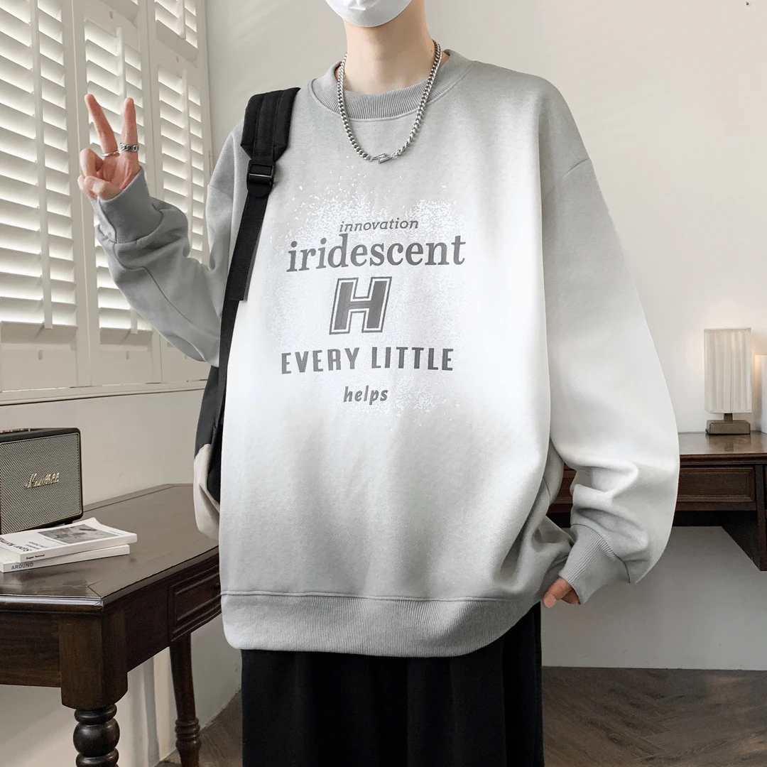 2025早秋重磅新款青少年渐变色圆领卫衣宽松有型男生百搭舒适卫衣