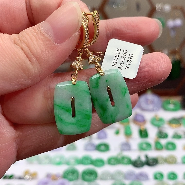 银S925镀金镶嵌翡翠耳饰