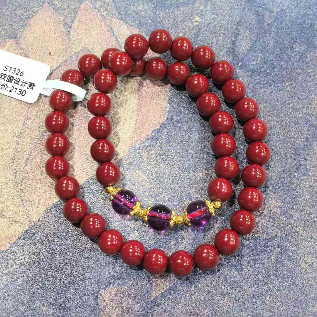含辰砂工艺品含辰砂工艺品朱砂0.8双圈手串S1326
