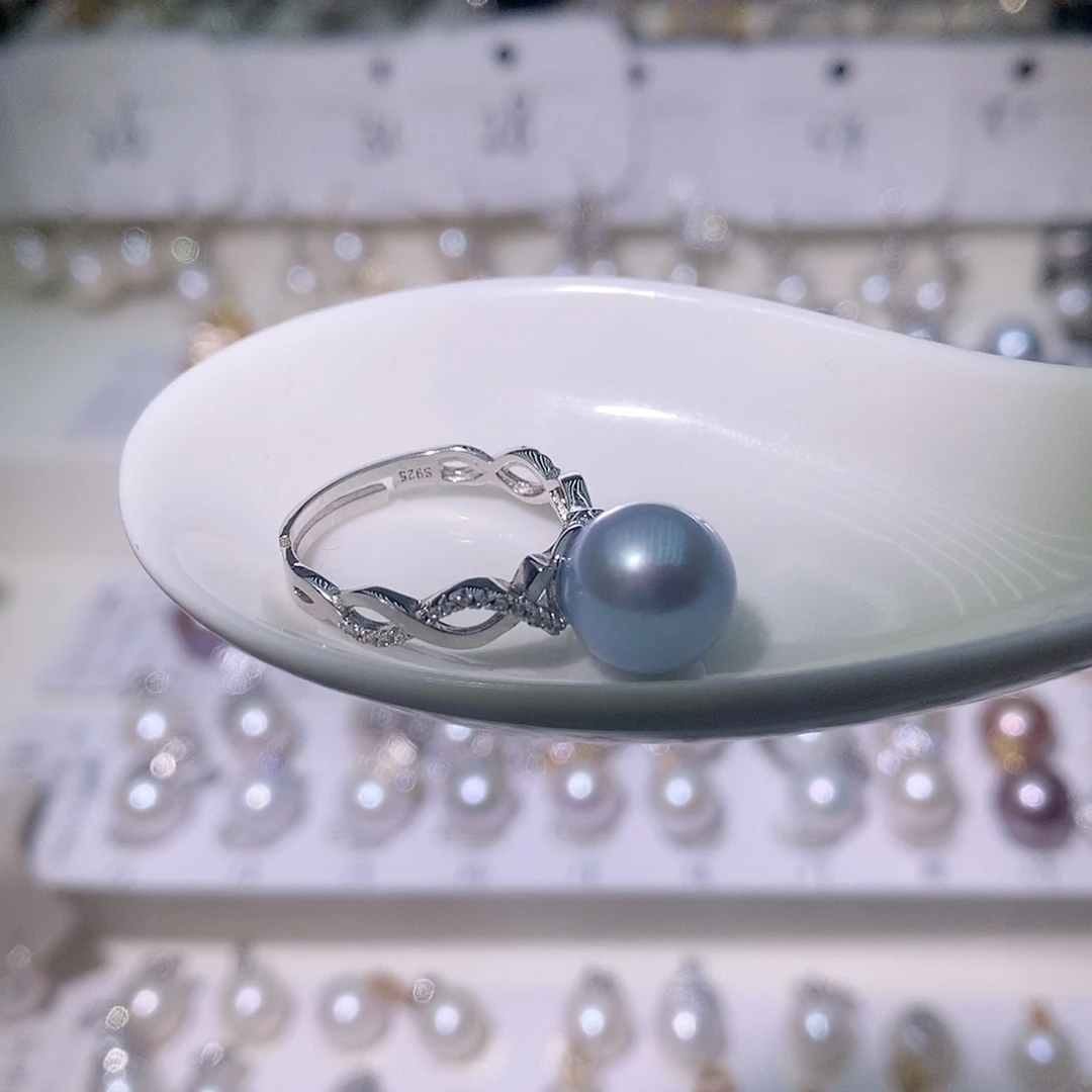 淡水珍珠戒指银S925镶嵌尺寸10/11毫米
