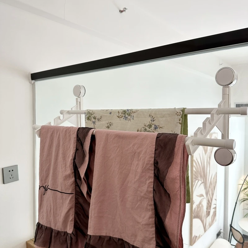 拾物造家阳台吸盘可折叠晾晒架免打孔挂衣杆小型多功能省空间衣架