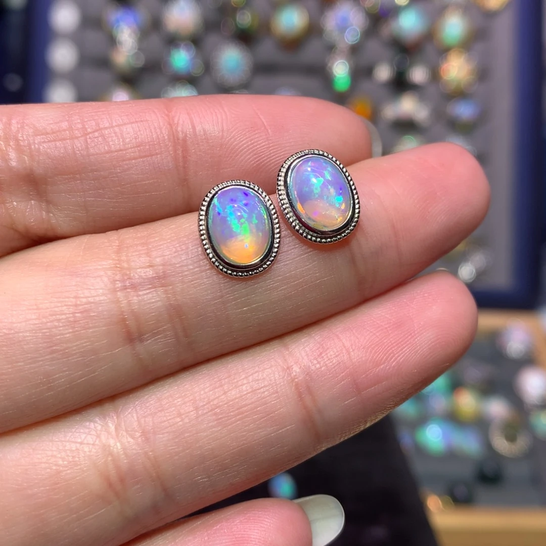 银S925镶嵌欧泊耳钉款式