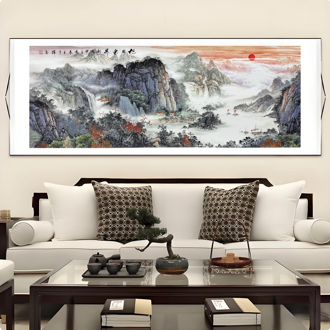 六尺《旭日东升》软装裱成品