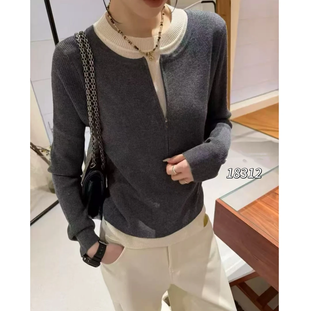 18312（部分无水洗唛介意慎拍）WANGDAN假两件亨利领刺绣针织衫