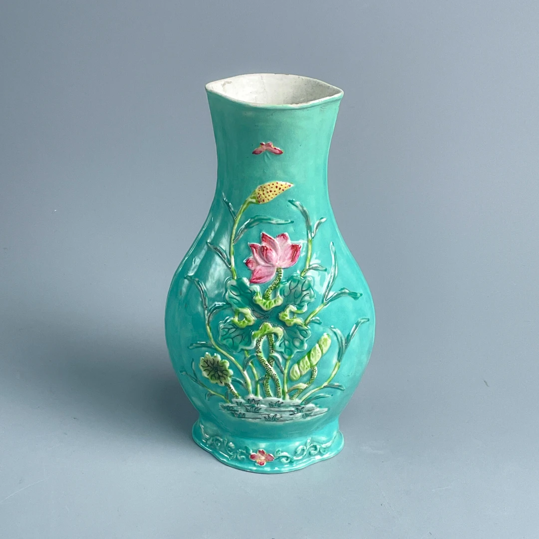 瓷器/古董民国瓷雕粉彩花卉纹瓶M25BM000889收藏/文物/绣花张