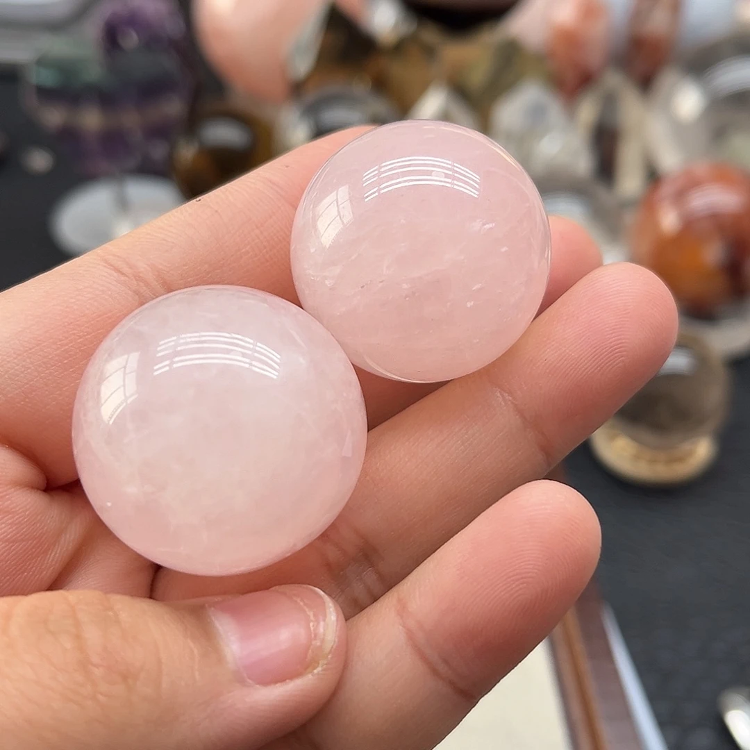 未镶嵌水晶珠宝半成品32粉水晶球两颗