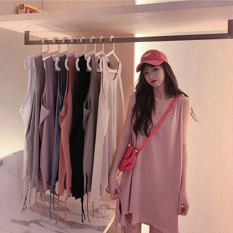 胖mm吊带运动背心无袖t恤女装夏外穿网红宽松显瘦百搭大码上衣ins