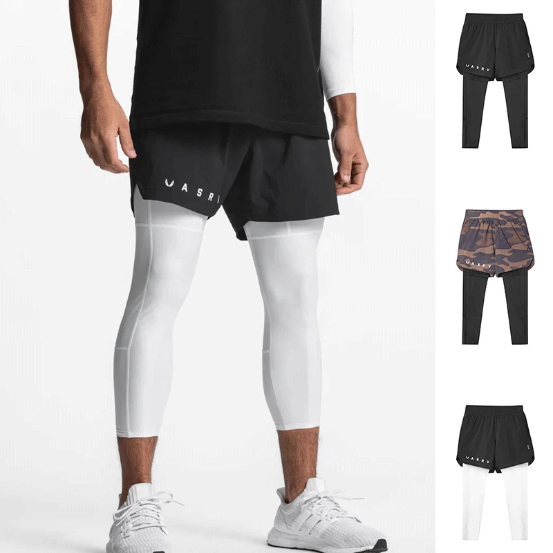 双层健身裤速干运动长裤男士户外跑步训练弹力裤K-13