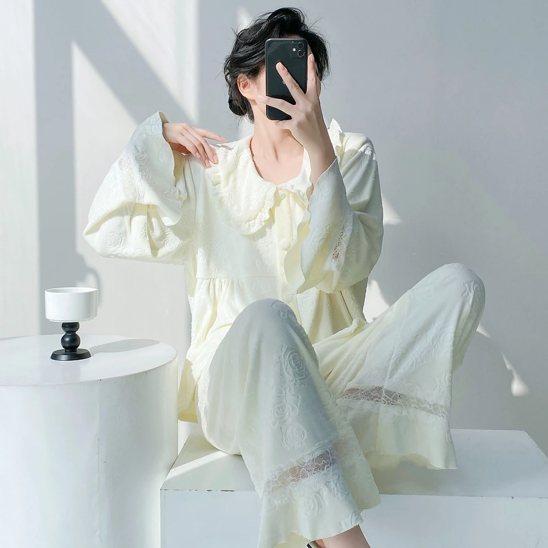 【花香之约】海岛绒双面绒秋冬季加厚保暖甜美花边奢华可外穿家居服