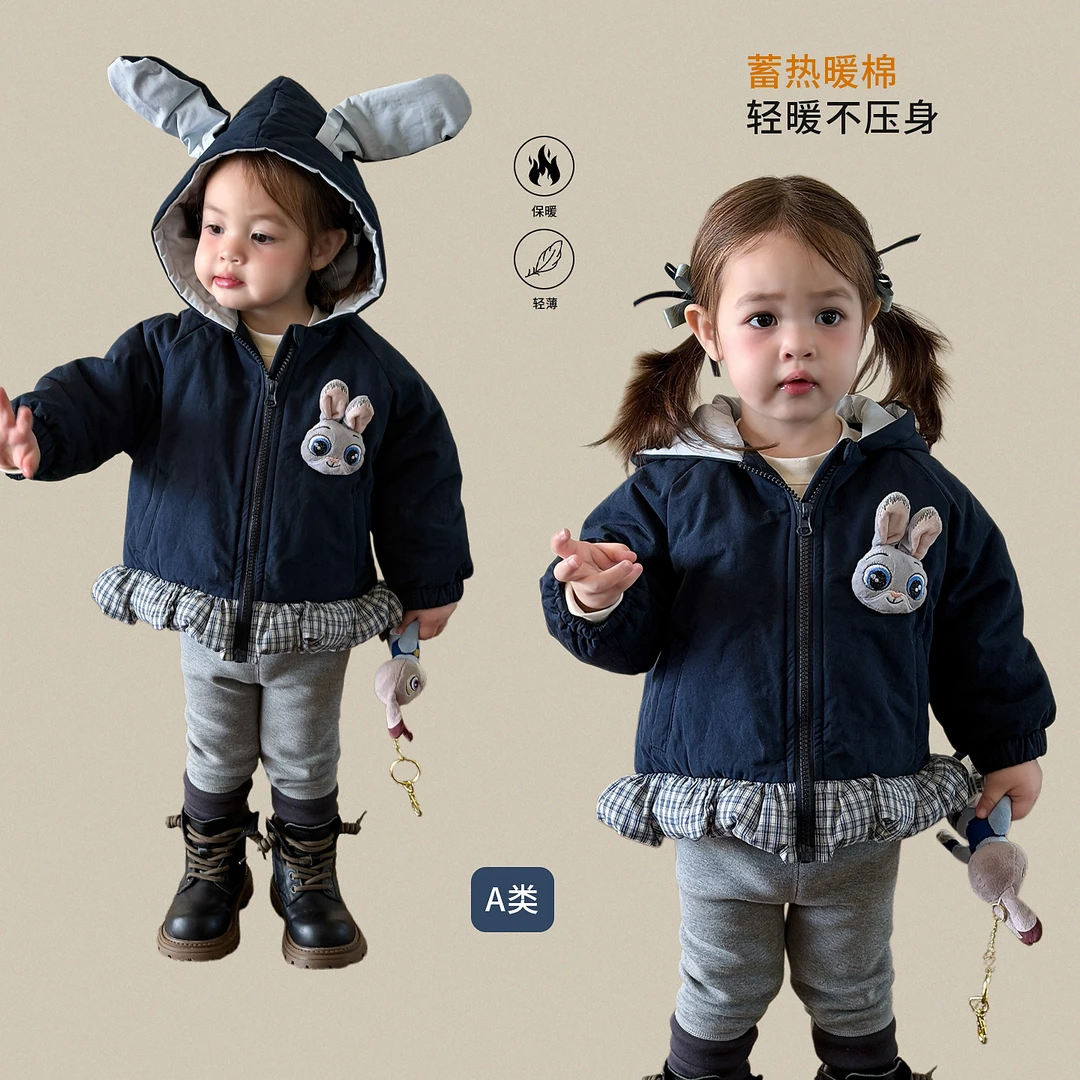 D5797女童棉服新款加厚洋气儿童棉衣保暖连帽婴儿宝宝外套衣服