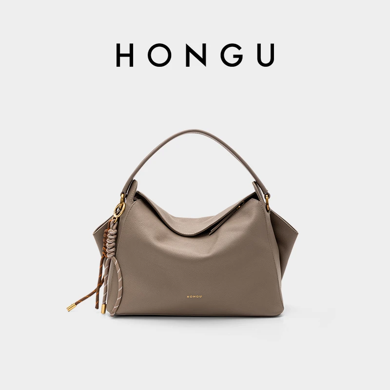 HONGU/红谷真皮单肩腋下包小众斜挎包休闲女士包H5136160