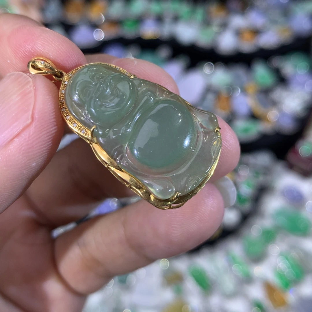 翡翠18K金镶嵌吊坠(不含链)