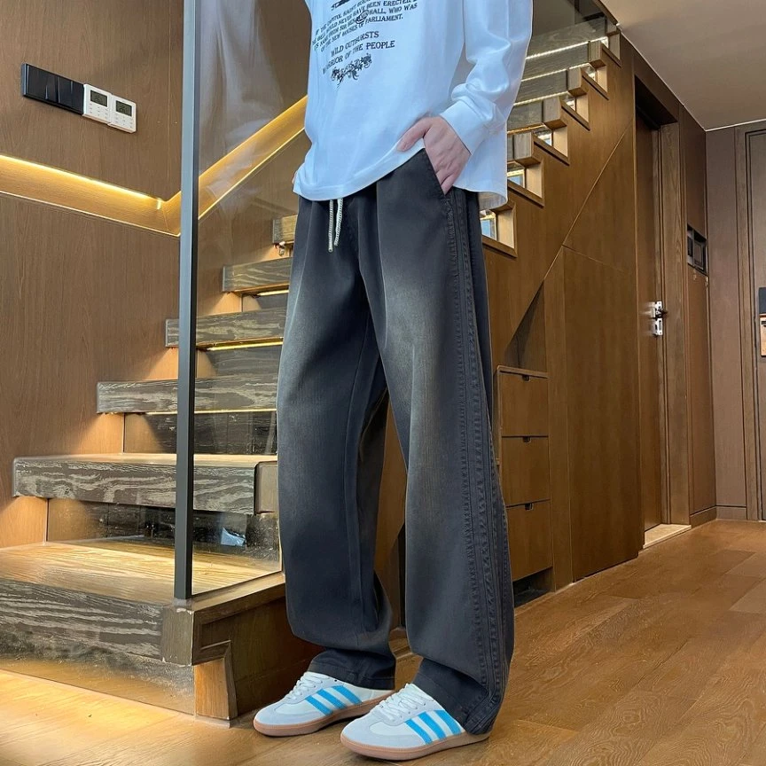 百搭牛仔裤莱赛尔星空纹休闲裤男款秋冬季厚款弹力宽松直筒阔腿裤