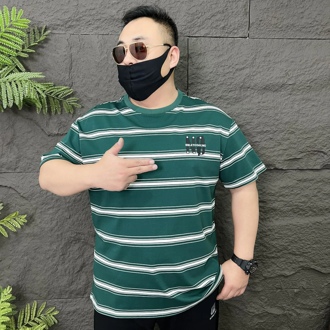 2025春夏大码男装条纹半袖  加大男士圆领休闲短袖71357