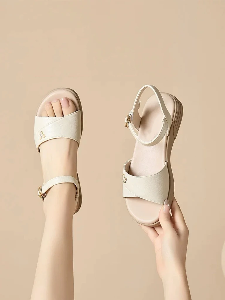 一字带凉鞋女鞋1271夏季时尚坡跟一字扣舒适妈妈鞋