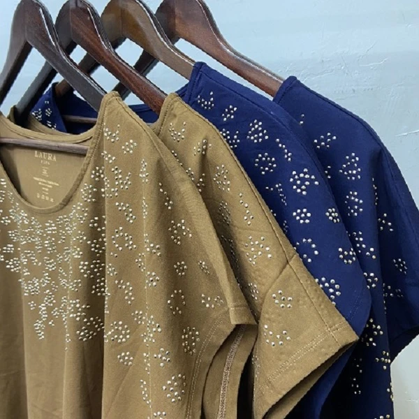 6008烫钻姜黄色大码短袖