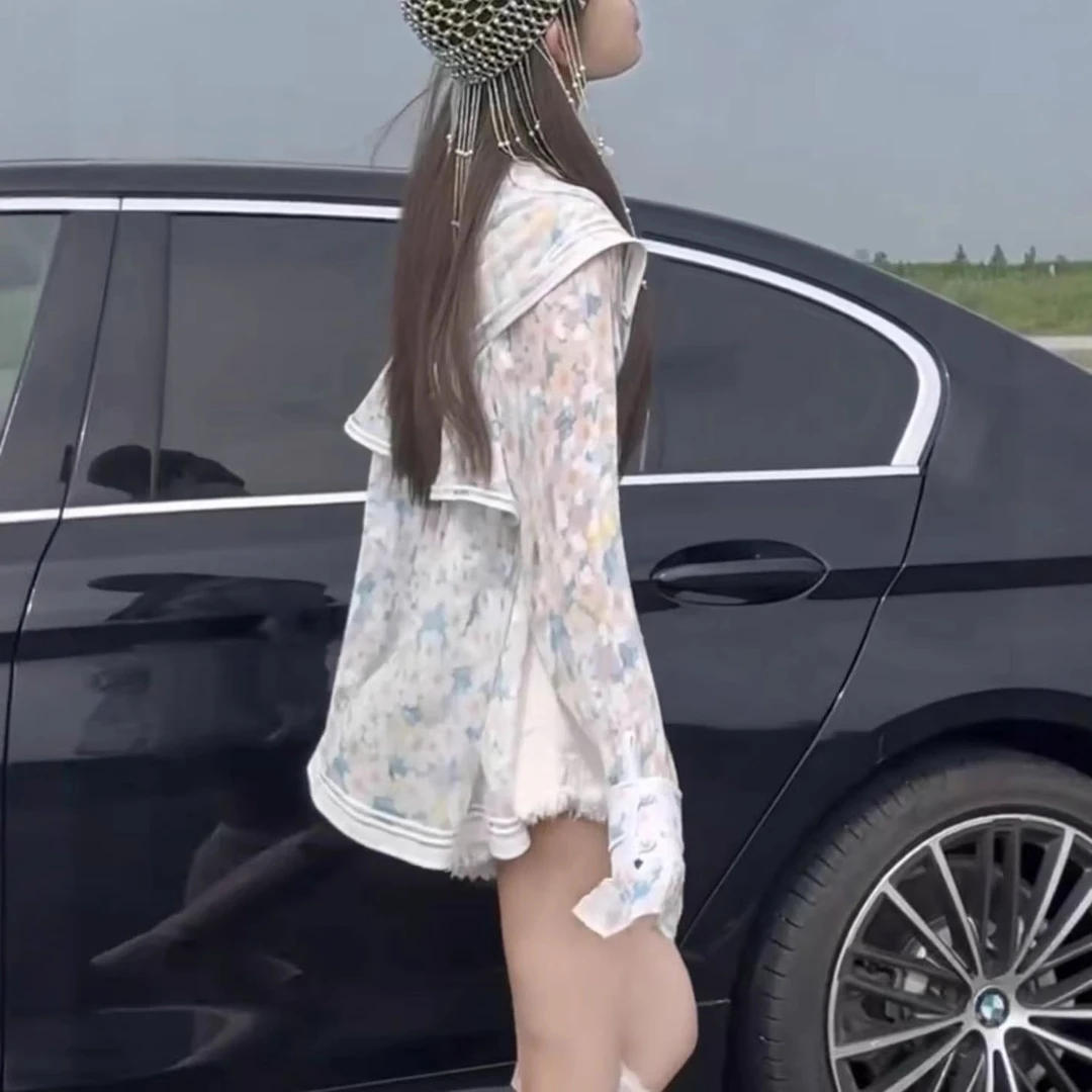 2025夏秋新款防晒时尚薄款连帽宽松碎花外套设计感长袖洋气百搭女