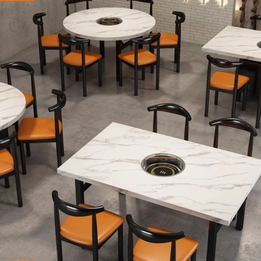 火锅桌电磁炉一体无烟餐饮商用涮烤串串火锅桌椅组合定制