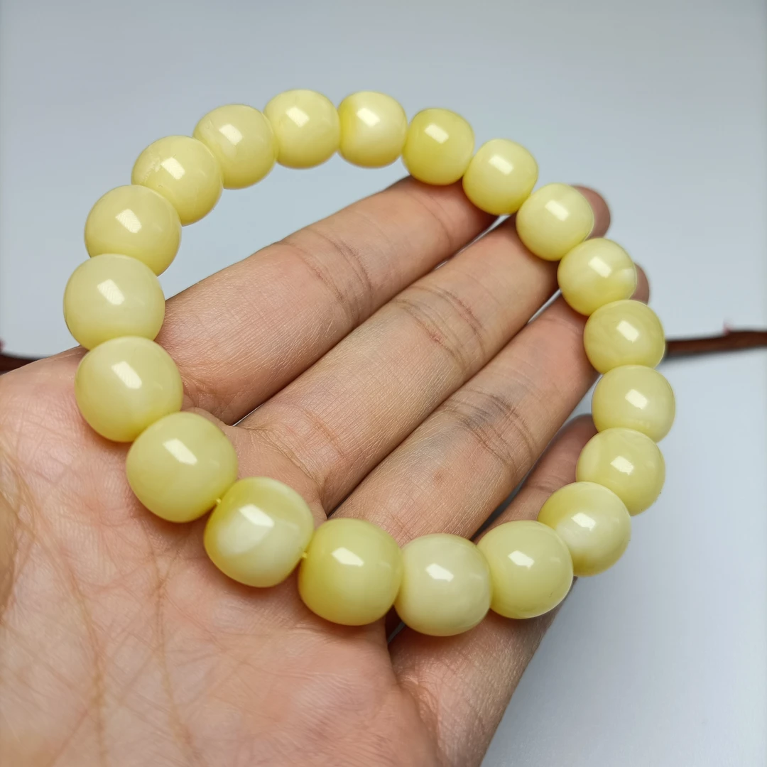 天然蜜蜡老型手串~俄料浓浓蜡奶白品质~11+珠径~4757