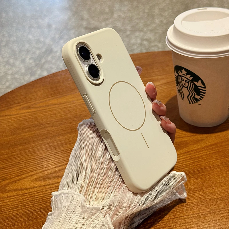 新款大孔镜头磁吸适用苹果16promax液态硅胶手机壳16Plus拍照按键