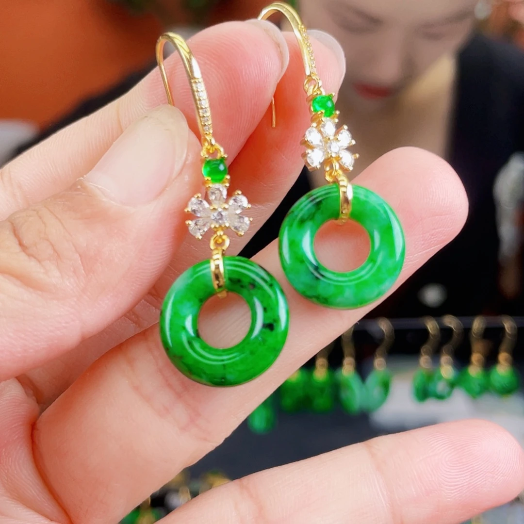 翡翠银S925镶嵌耳饰