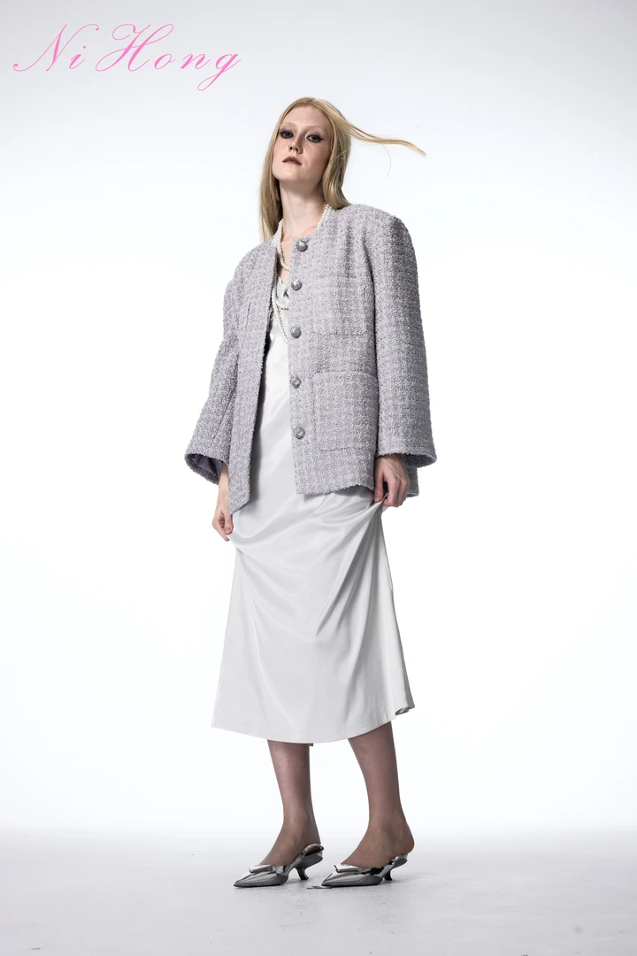 霓虹NIHONG2024AW定制的灰色小香风外套女秋冬新款高级感气质