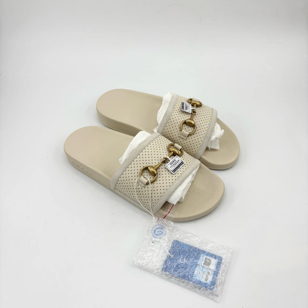 未使用 GUCCI/古驰 36码/女士经典马衔扣白色拖鞋/TT250024