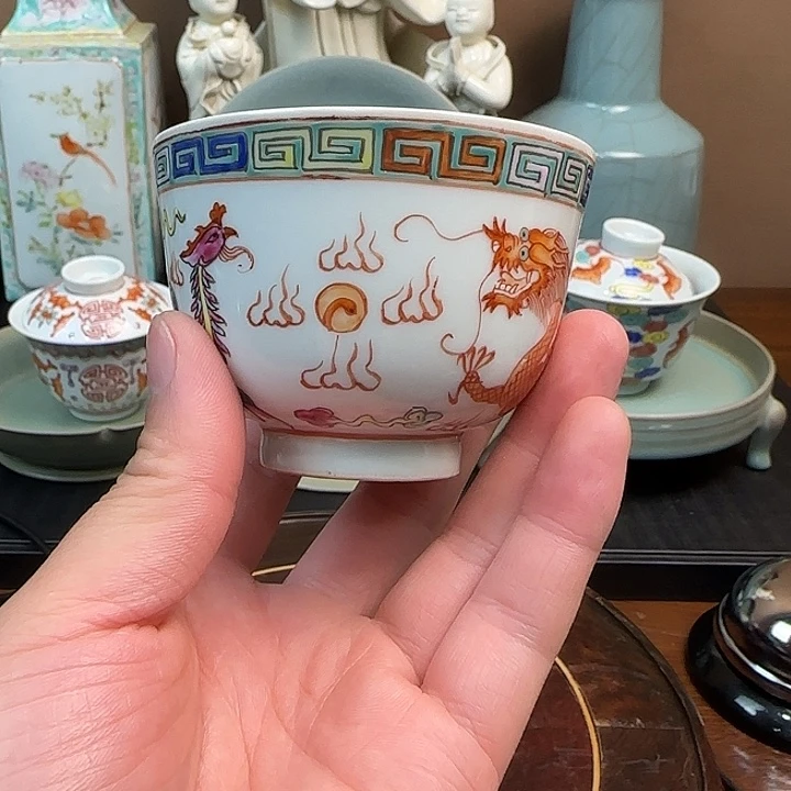 陶瓷高**茶粉彩龙凤吉祥主任杯子