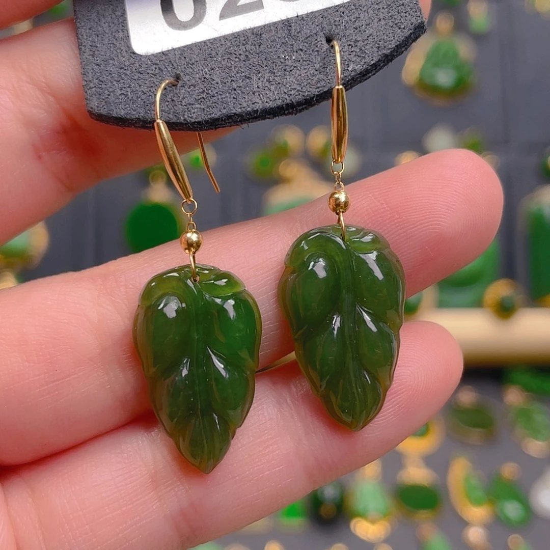 和田玉18K金镶嵌耳饰026