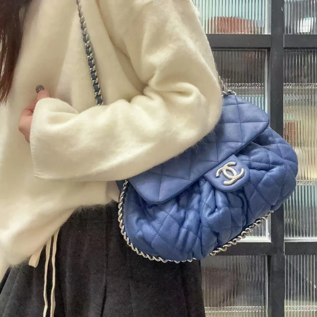 95新 Chanel/香奈儿 【蕾】8FY009 蓝色滚边南瓜包