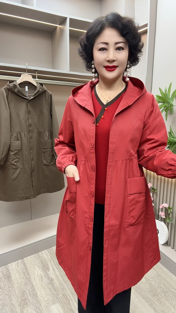 XB#802春秋休闲百搭宽松连帽风衣，衣长97