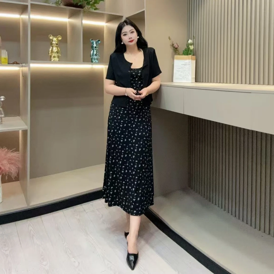 夏季套装-尊 5281时尚田园风碎花百搭休闲洋气款胖MM大码女装新款