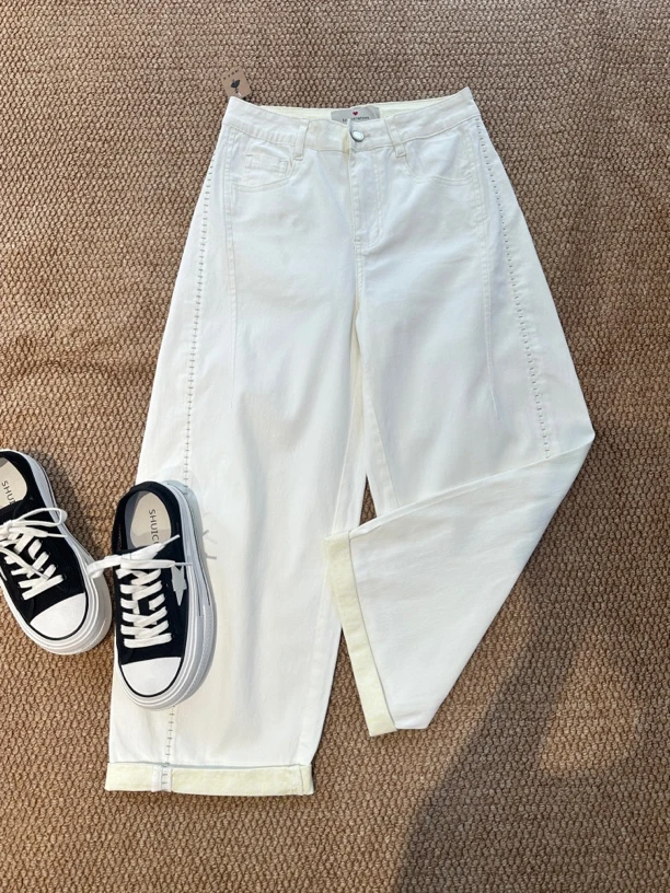 欧货夏季女款九分牛仔裤薄款微弹宽松百搭显瘦气球裤1697