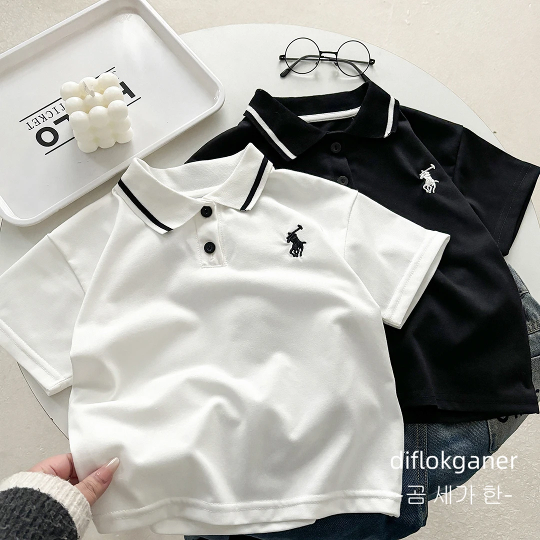 2025儿童polo衫短袖透气简约男童T恤高级夏季刺绣翻领童装单上衣