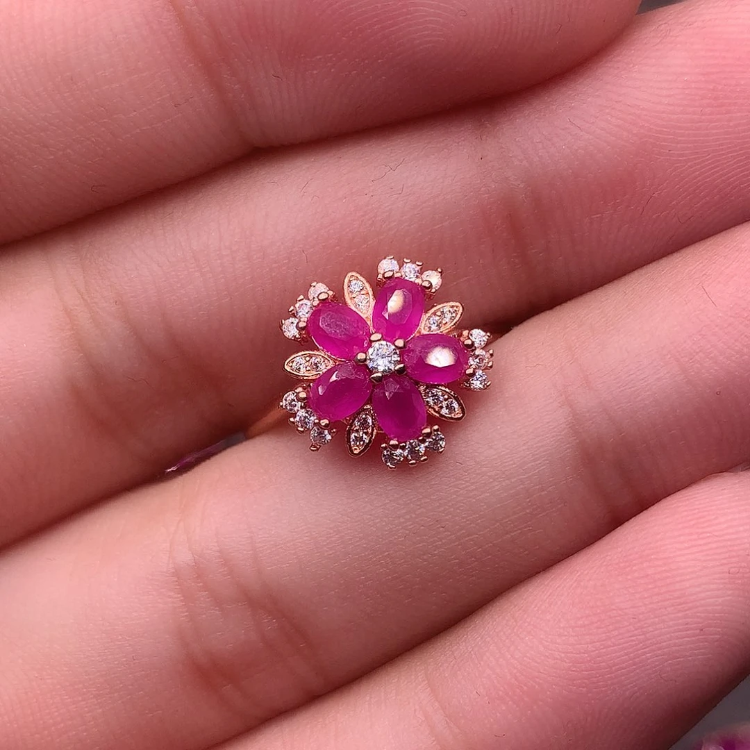 红宝石戒指银S925镶嵌