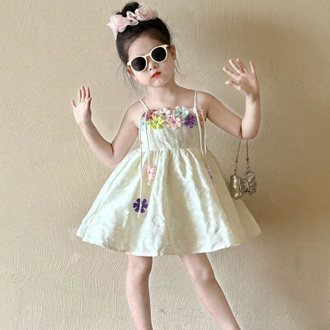 女童2025夏季童装新款宝宝花朵夏装洋气吊带连衣裙儿童度假公主裙