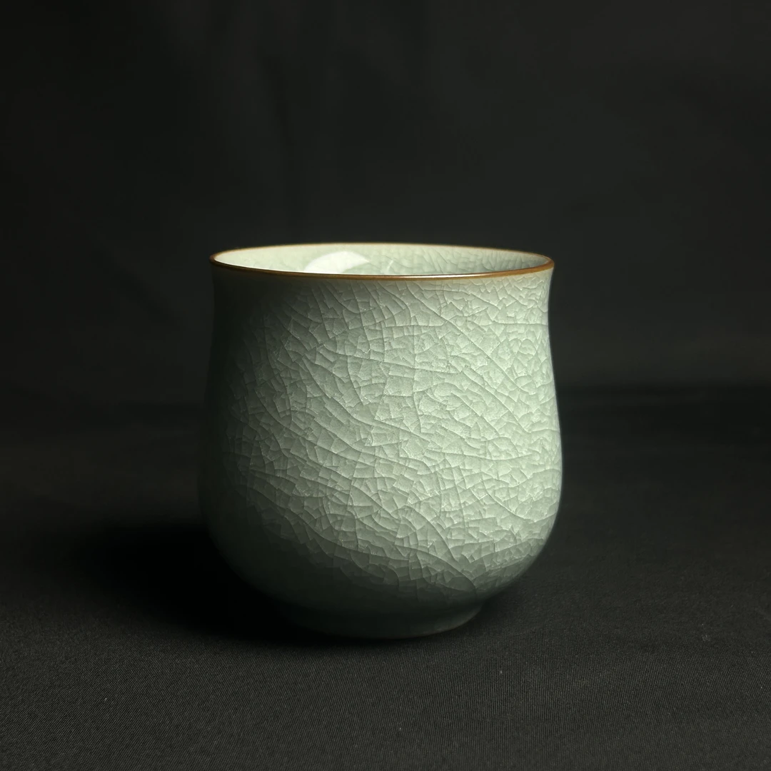 美人杯圈足冰花釉100cc主人杯原矿汝窑茶杯自用茶具