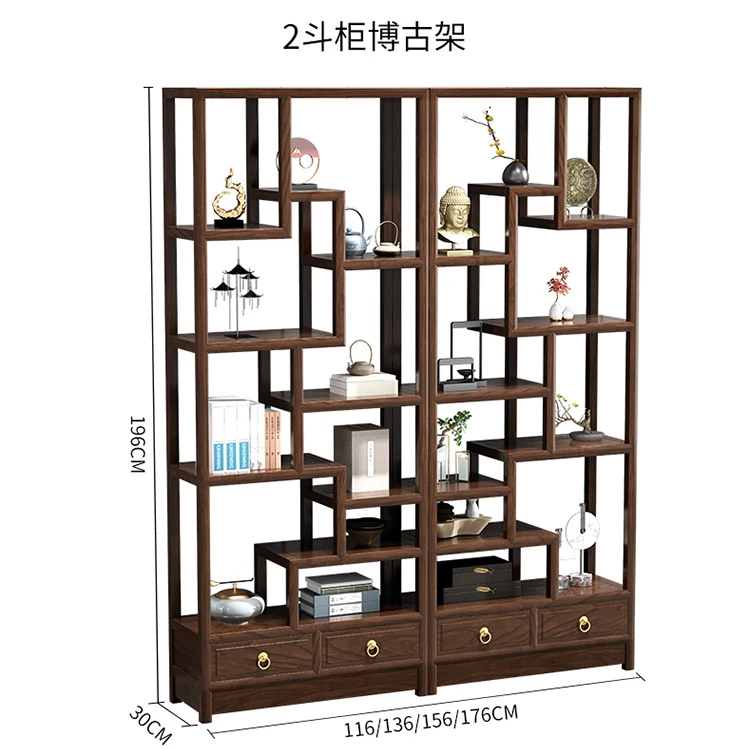 25年新中式实木博古架置物架茶叶摆放柜书房书架客厅隔断置物架