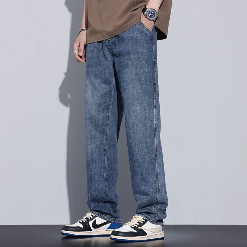 Kuvine潮牌牛仔裤男宽松直筒2025春季新款浅色长裤简约帅气春秋款