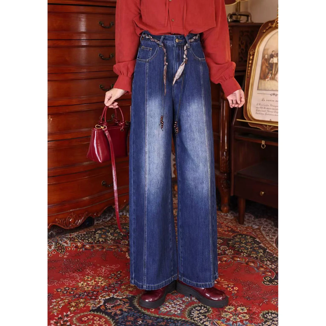 陈大器【海上威尼斯】港风复古直筒牛仔女高腰百搭长裤JB3328223