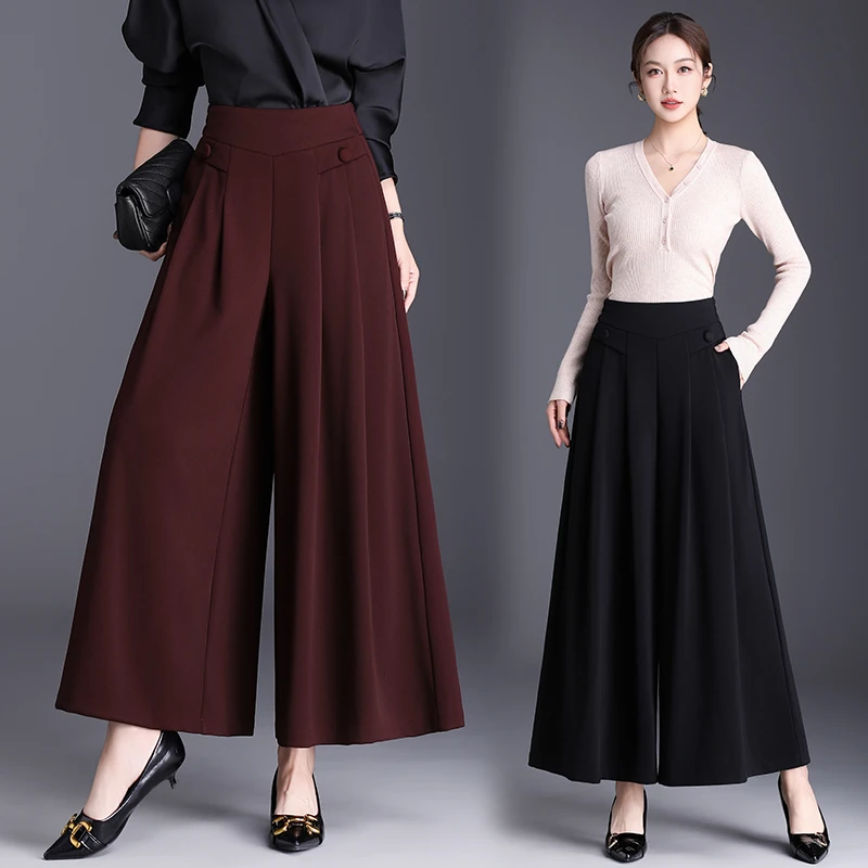 裙裤女2025秋季新款时尚休闲安歌拉红裤子高腰显瘦垂感宽松阔腿裤