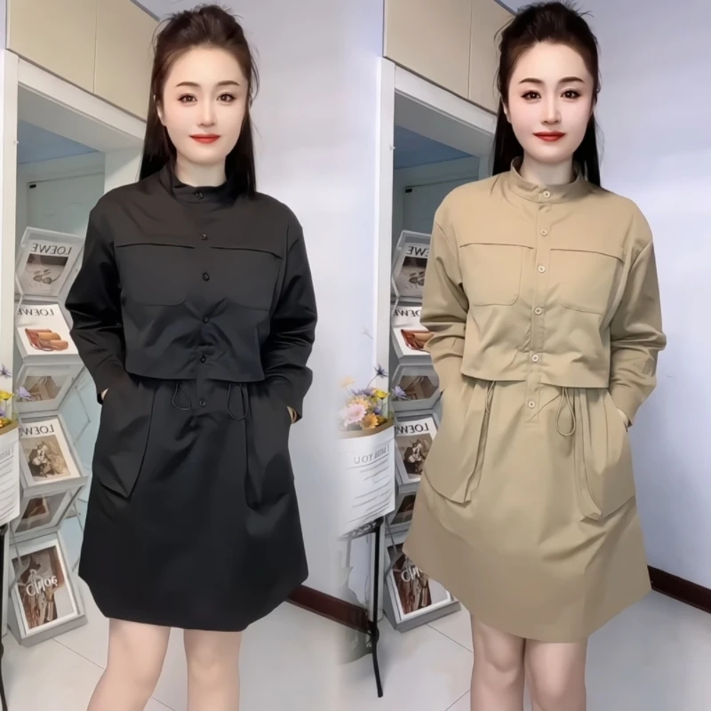 春季新款韩版宽松休闲假两件连衣裙显瘦收腰气质裙子女遮肚子女潮