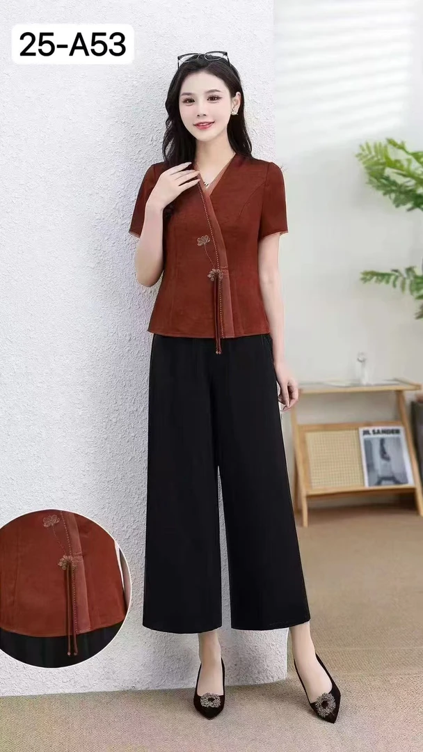 国风爆款时尚修身女士短袖套装