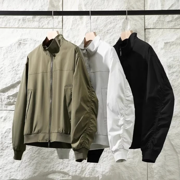 美式高街纯色立领夹克男士春秋季新款飞行员百搭简约休闲潮流外套