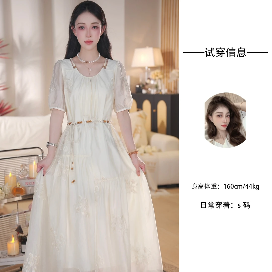 Nash/奈希【玉蝶】原创设计师连衣裙2025显瘦刺绣A字版法式气质长裙