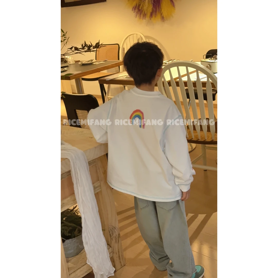 米饭童装【小房子T】儿童春秋男童针织韩版宽松长袖T恤 RICE MIFANG