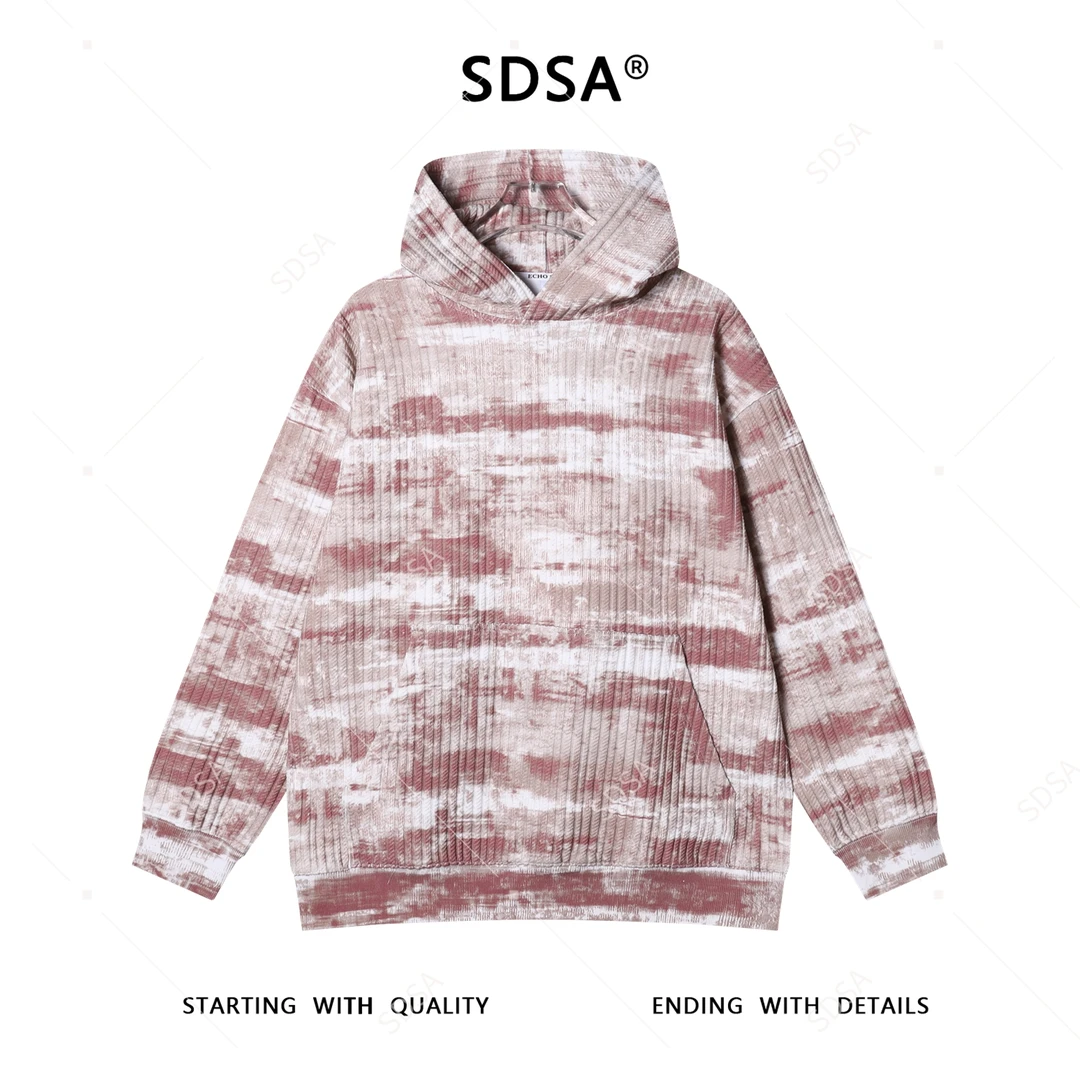 SDSA男士秋冬新款痞帅男装扎染舒适提花连帽卫衣宽松户外套头上衣