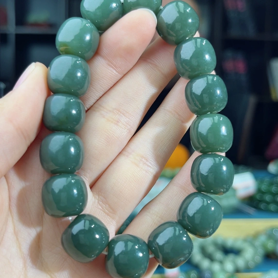 和田玉手链未镶嵌手串纯天然新疆且末料14mm