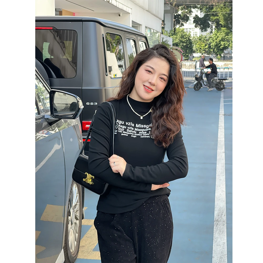 WenWen小个子英文韩版时尚秋冬打底衫长袖T恤圆领上衣2465