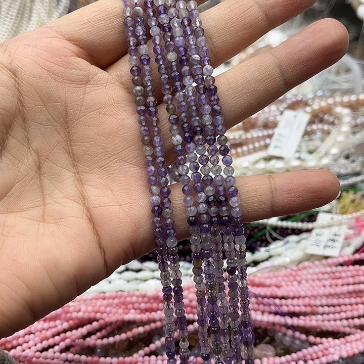 玛瑙/玉髓未镶嵌珠宝半成品一条3mm左右紫晶刻面